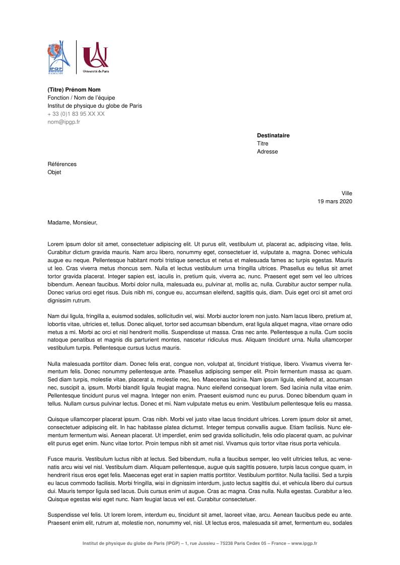 IPGP Letter template