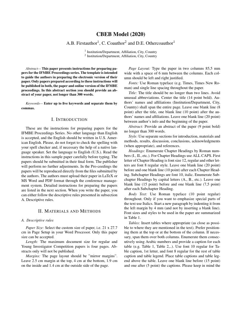 MODEL CBEB - Brazilian Congress of Biomedical Engineering (2020)