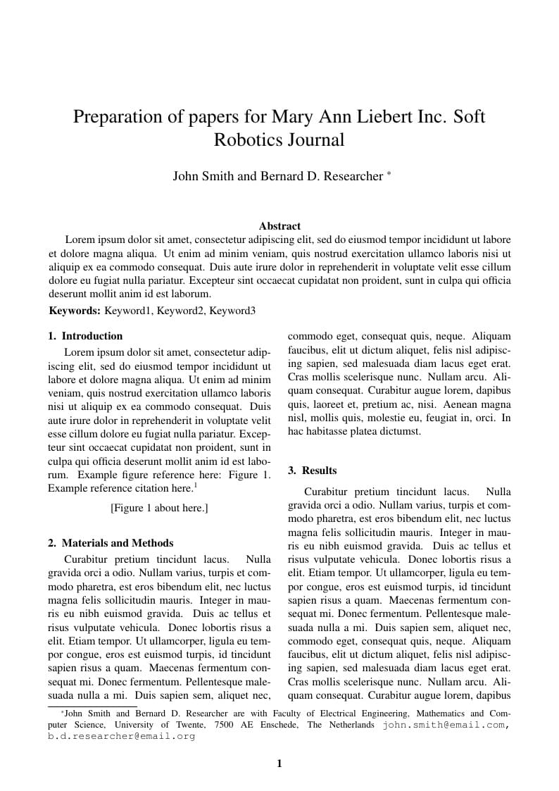 Soft Robotics Journal Template
