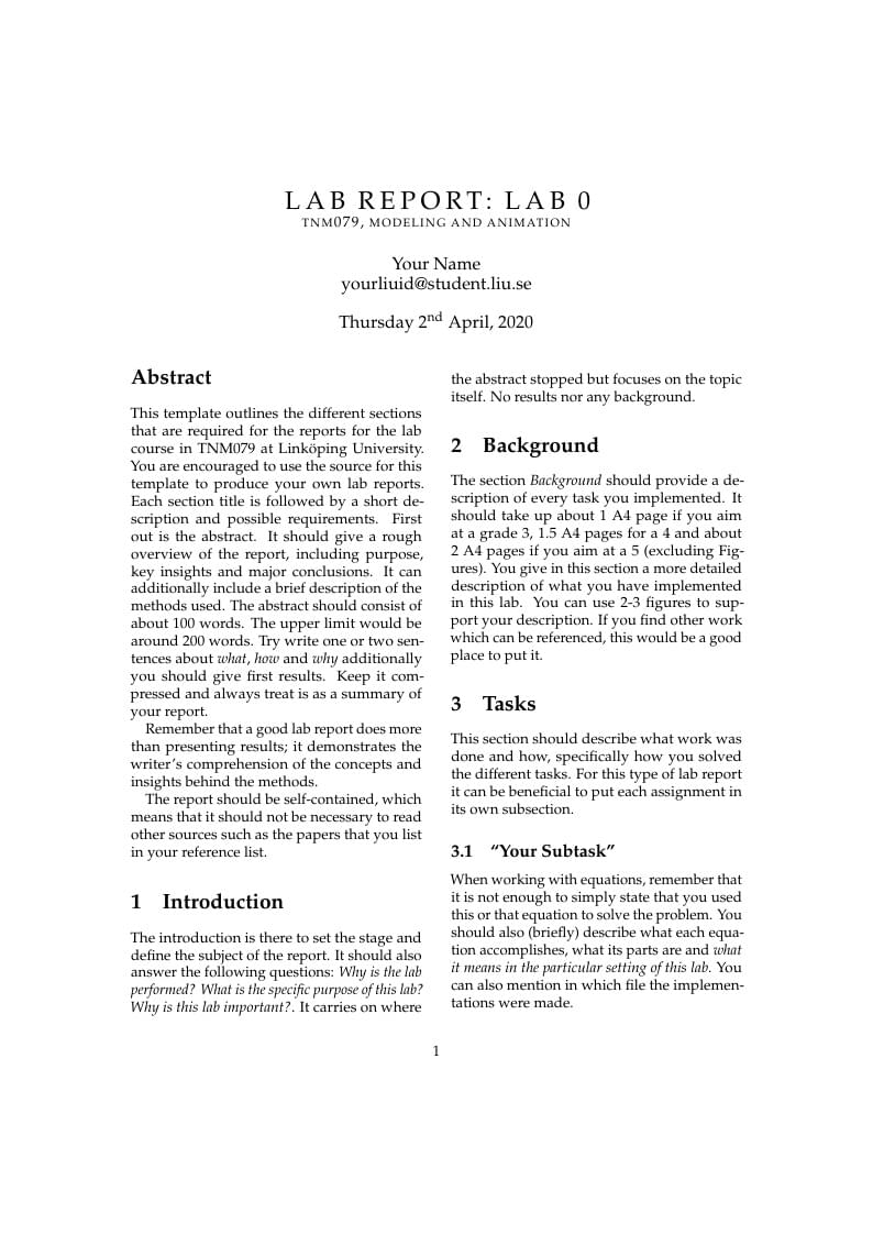 TNM079 - Modeling And Animation: Lab Report Template