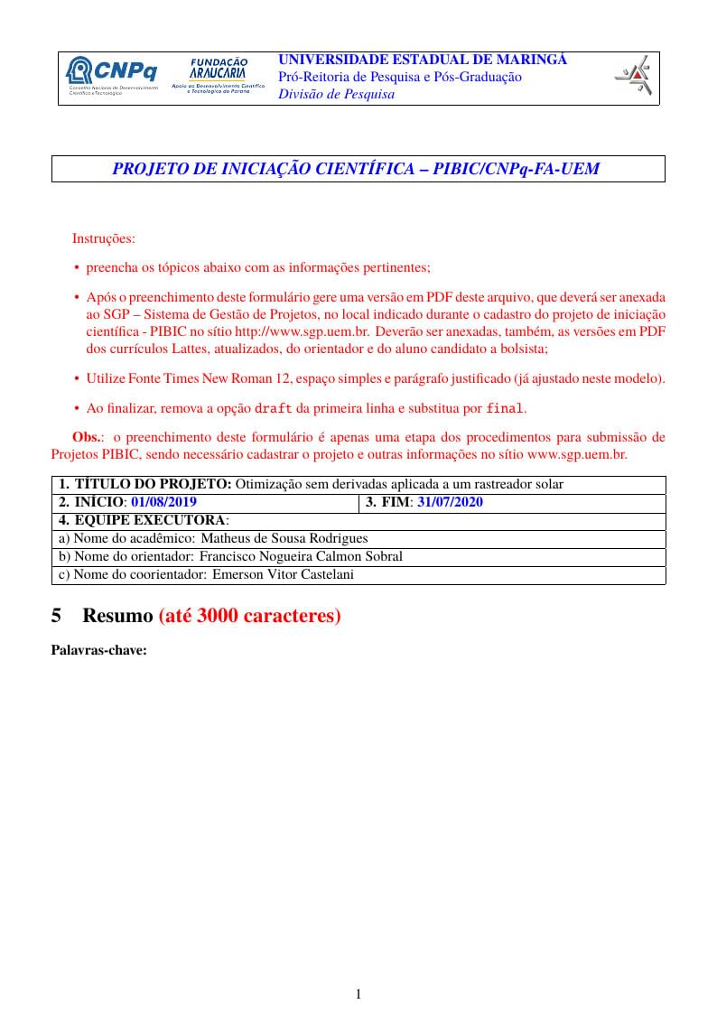 Modelo projeto PIBIC-CNPq-FA-UEM
