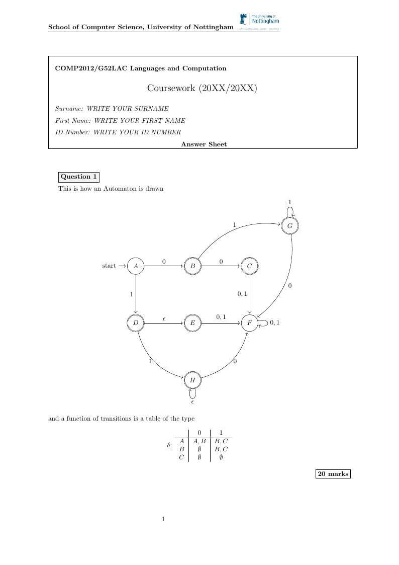 Coursework Template for "Languages and Computation"