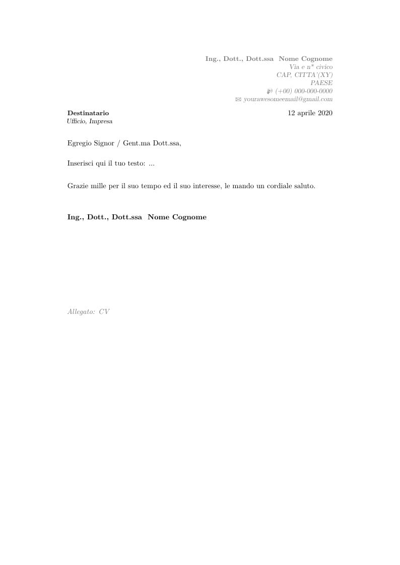 Layout Lettera motivazionale