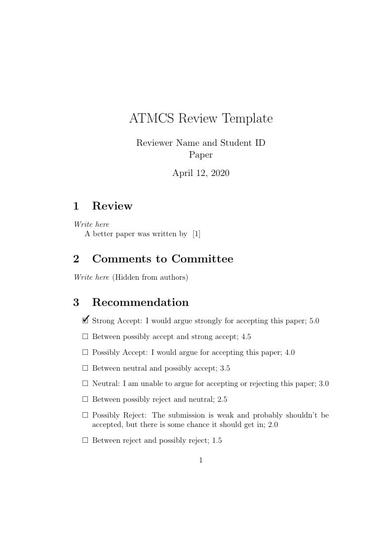 Seminar Paper Review Template