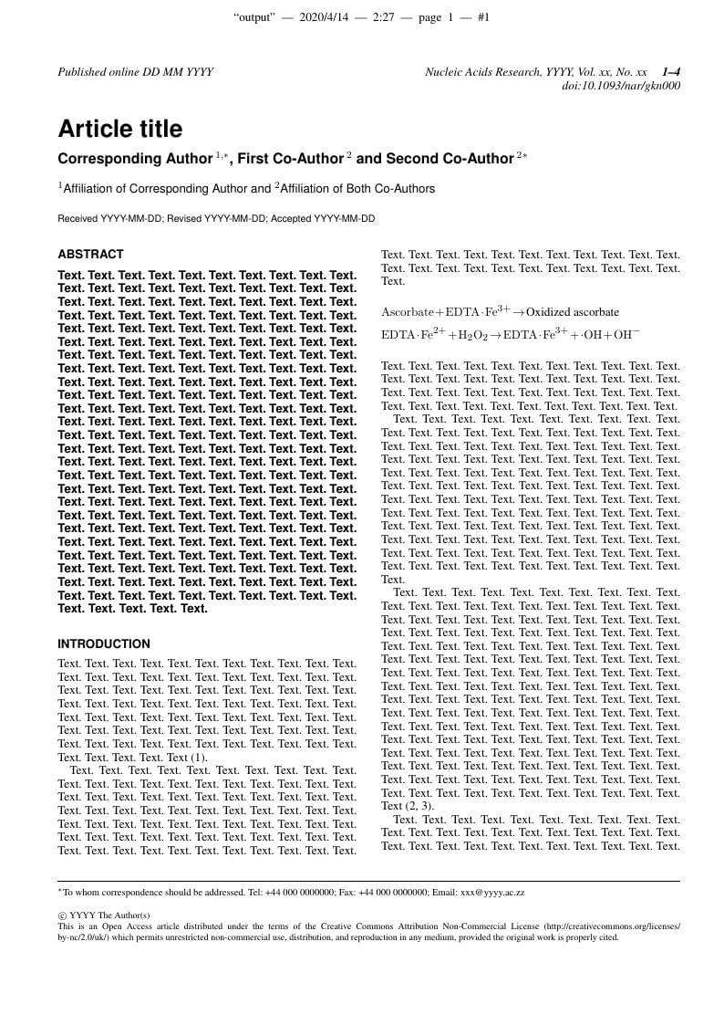 Template for Nucleic Acids Research (NAR) journal