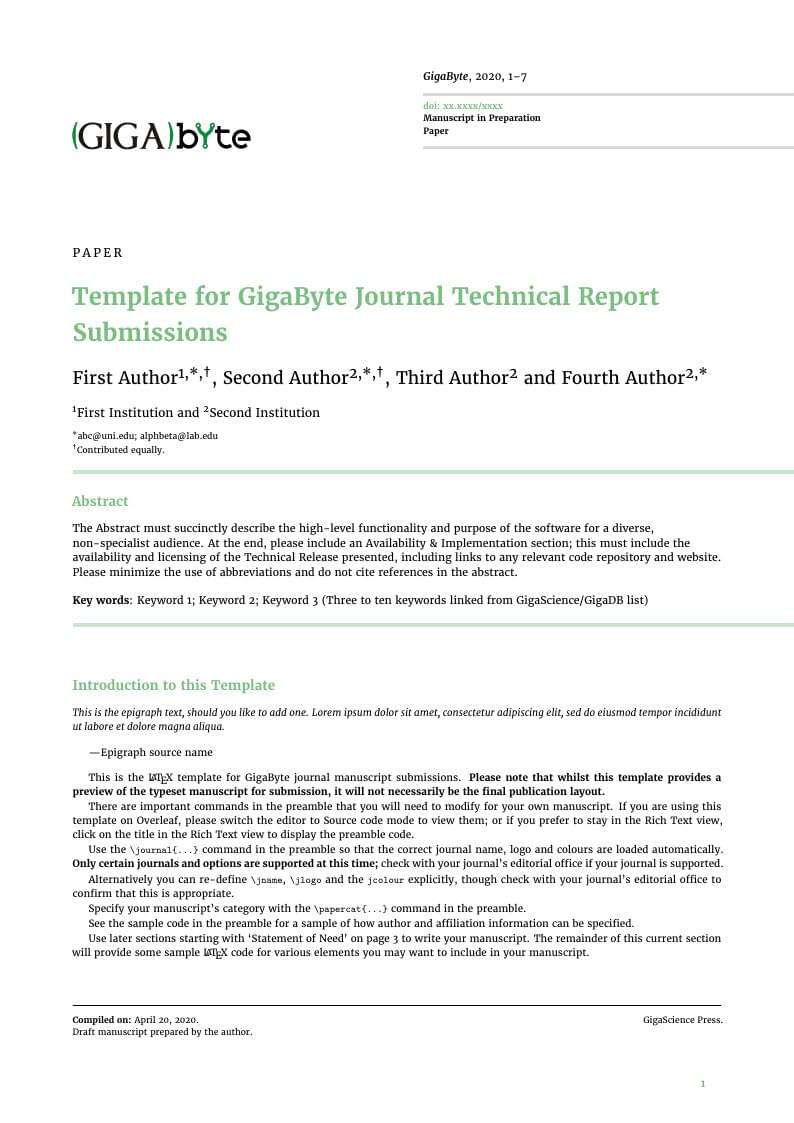 Template for GigaByte Journal Technical Report Submissions