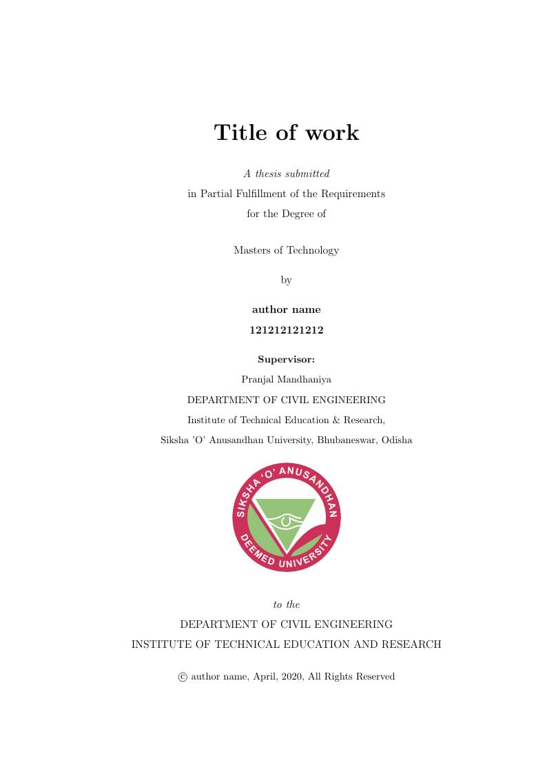Institute of Technical Education and Research Siksha O Anusandhan University Thesis Template