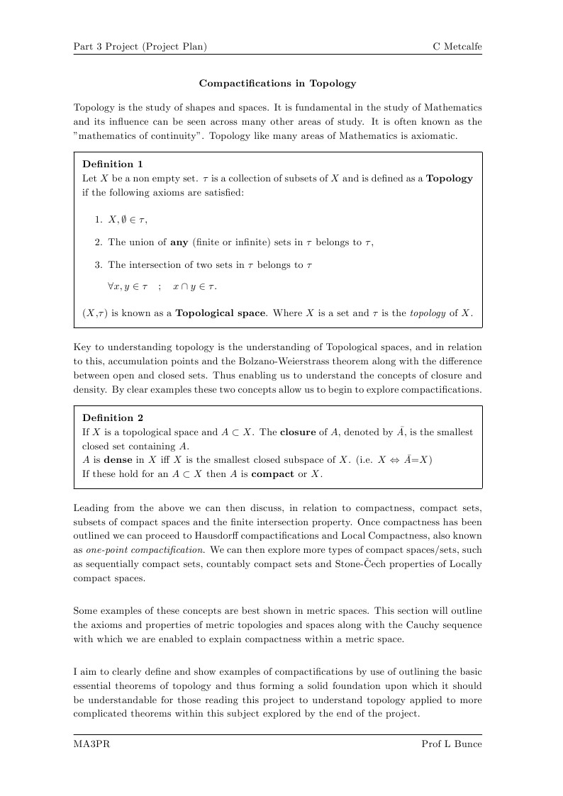 Topology - Compactness Plan