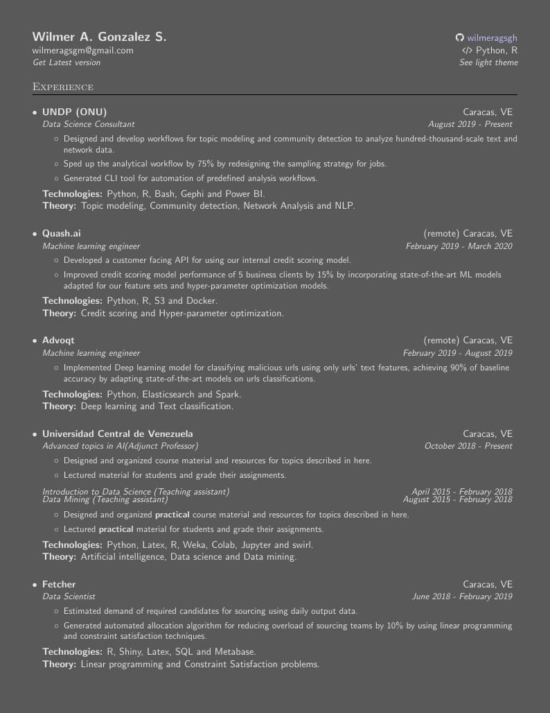 Wilmer Gonzalez's Résumé Template