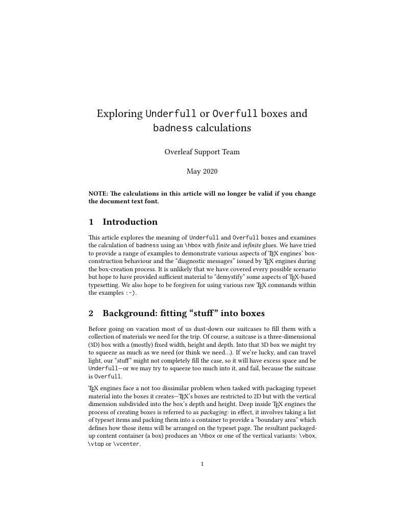 Exploring underfull or overfull boxes and badness calculations