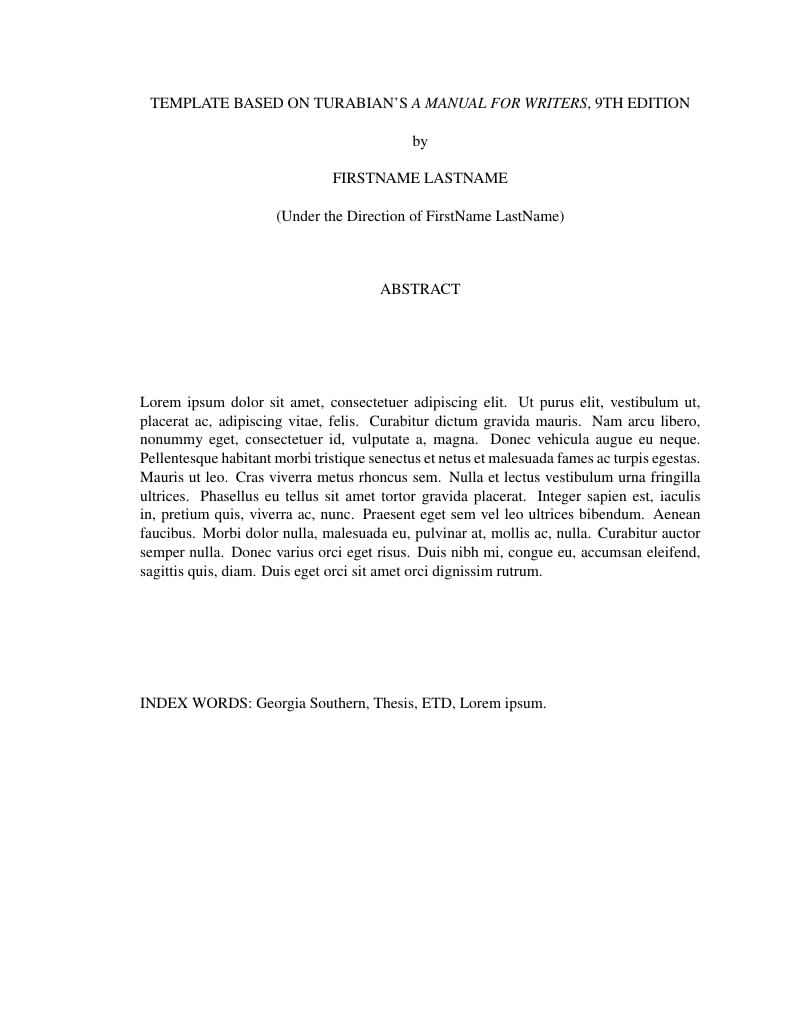 Georgia Southern Thesis Template with Turabian Style