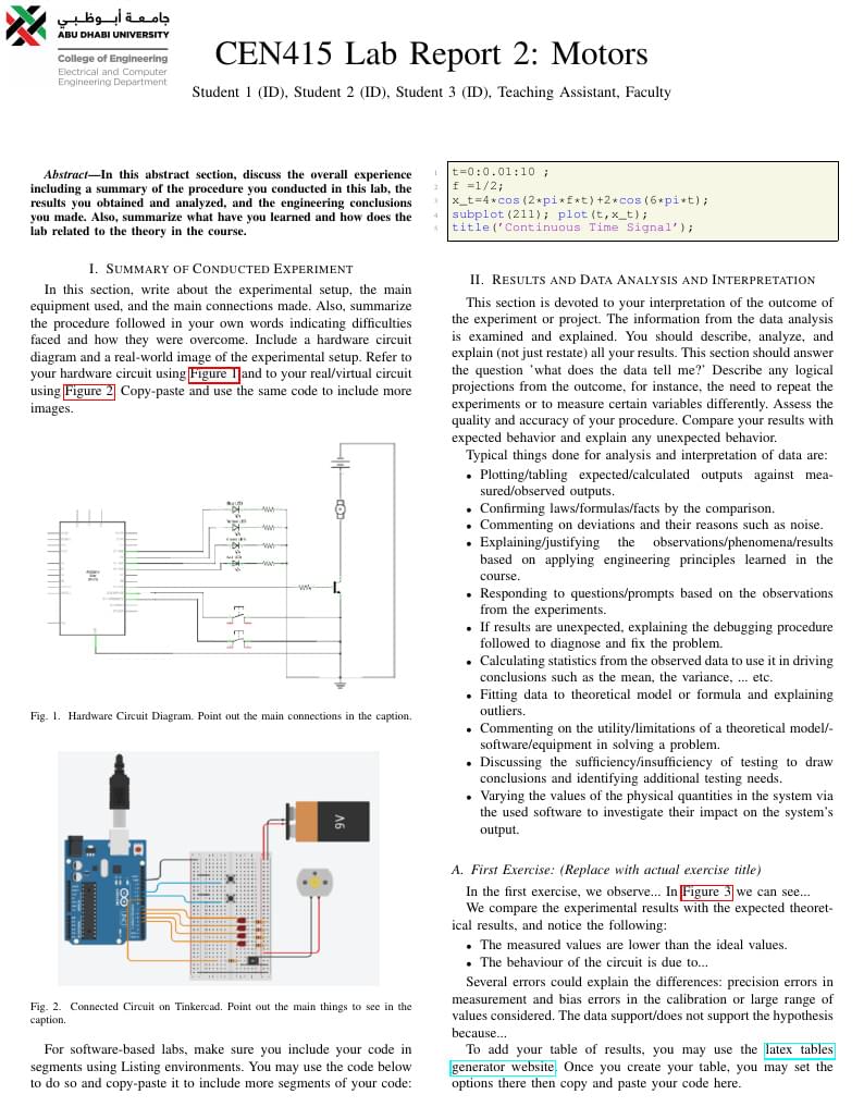 Abu Dhabi University - Electrical and Computer Engineering Lab Report Template