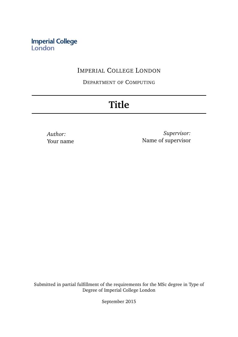 Imperial College London - DoC MSc Project Template