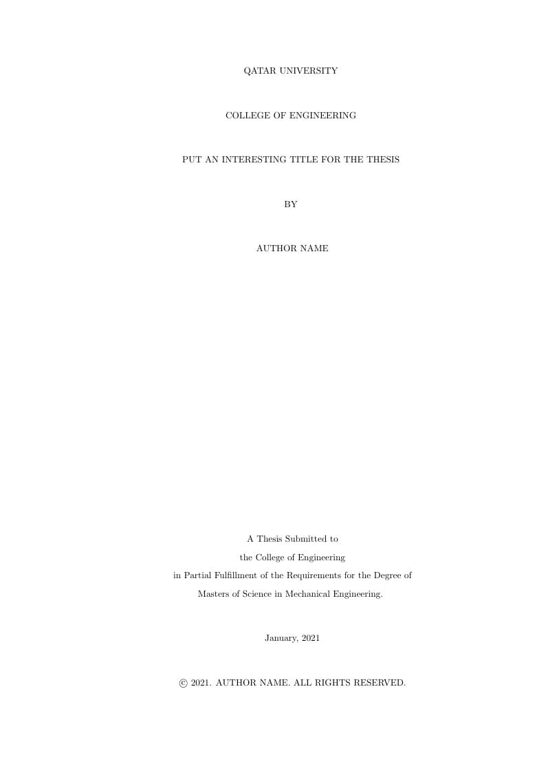 Qatar University Masters Thesis Template
