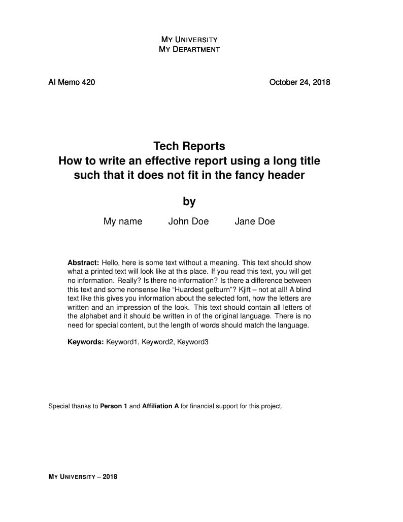 Tech Report ala MIT AI Lab (1981)