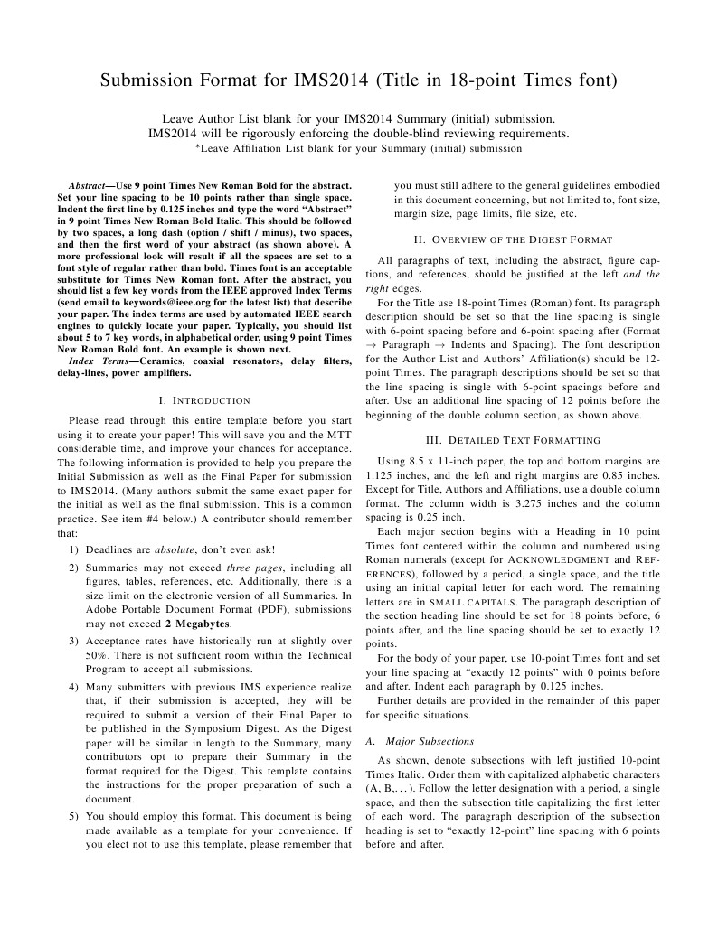 Submission Format for IMS2014 (IEEE MTT)