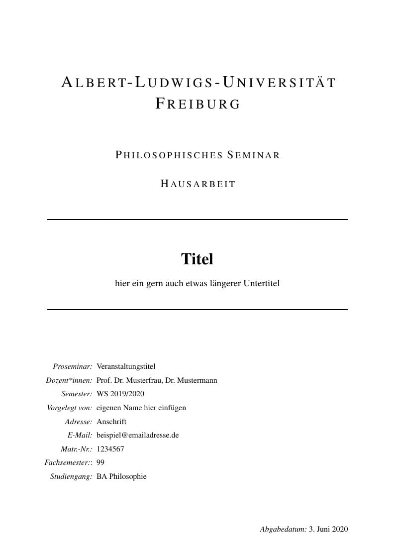 Hausarbeit Philosophisches Seminar Freiburg