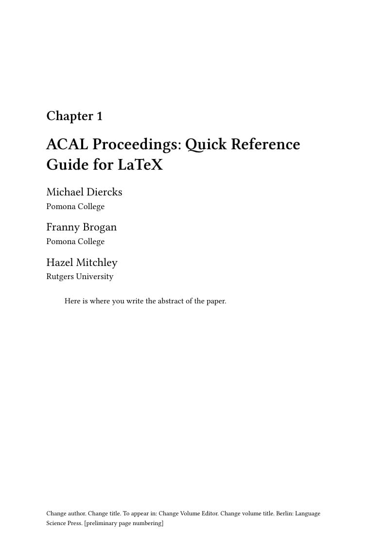 ACAL Proceedings LaTeX Quick Reference Guide