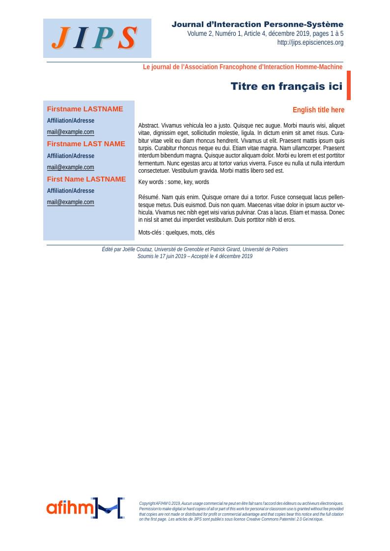 JIPS - Journal d'Interaction Personne-Système