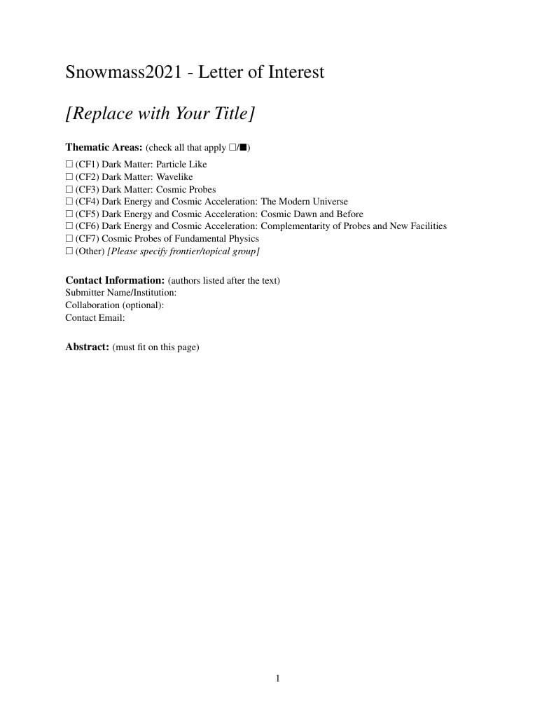 Snowmass2021 LOI Template - Cosmic Frontier