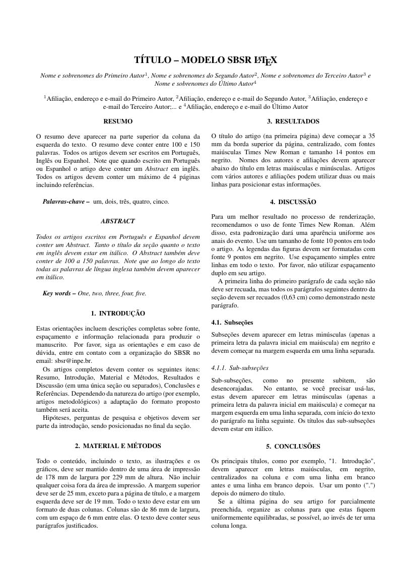 Template para o SBSR (Simpósio Brasileiro de Sensoriamento Remoto)