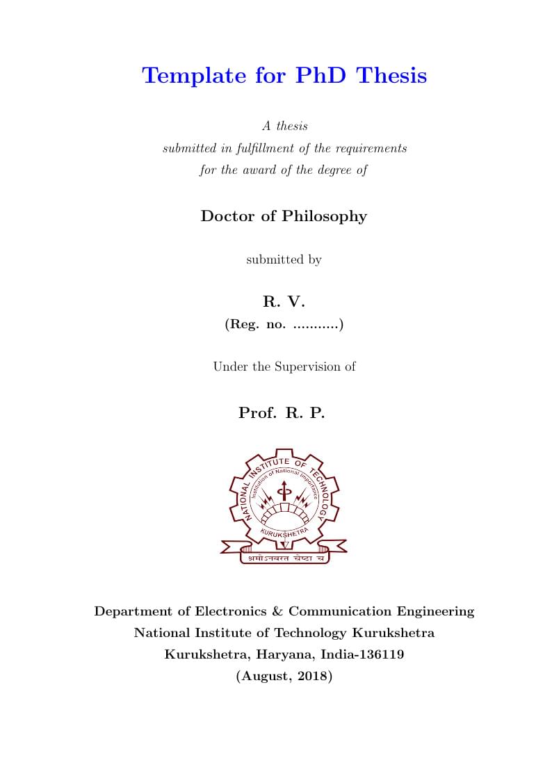 PhD Thesis Template (NIT Kurukshetra)