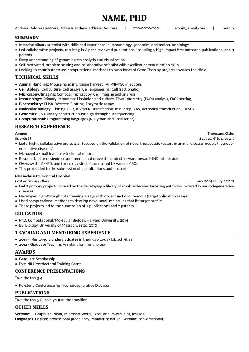 Scismic's Recommended CV Template for Biotech and Pharma Jobs