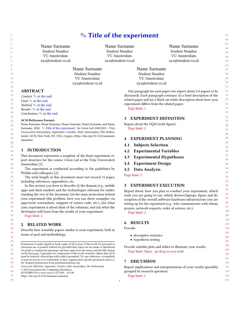 Green Lab report template