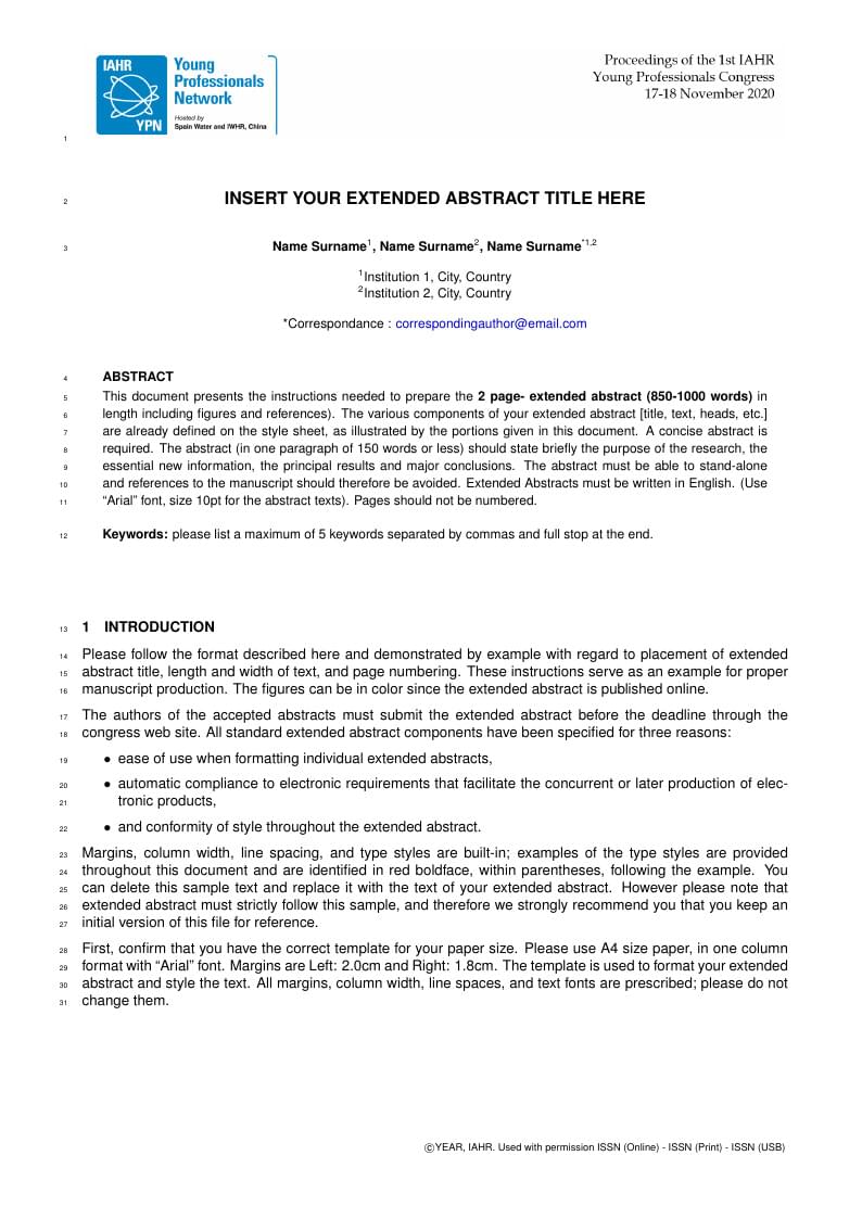 IAHR YPN abstract template