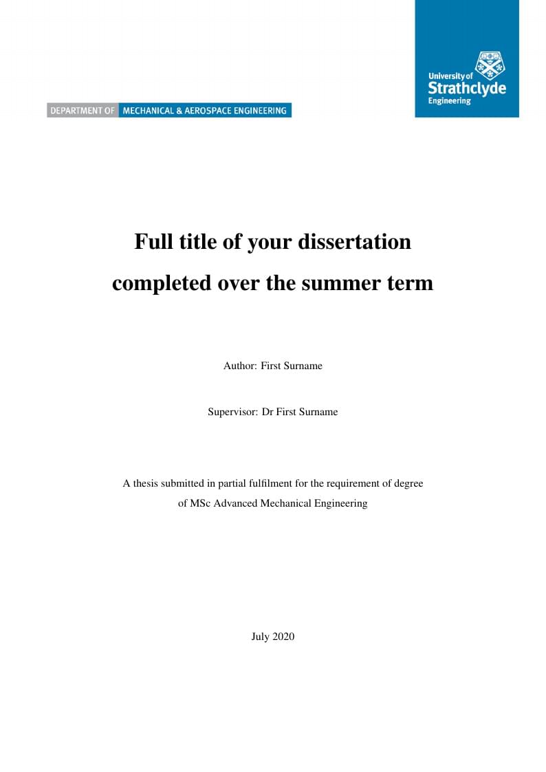 MSc Thesis Template for Strathclyde