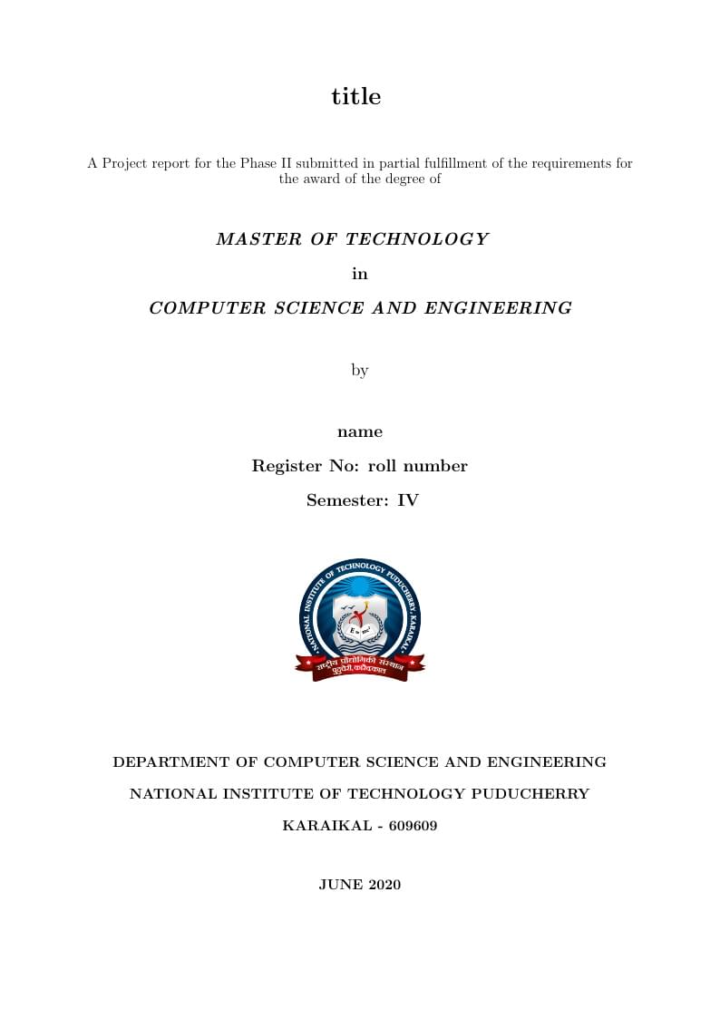 NITPY M.Tech. CSE Thesis Latex Template