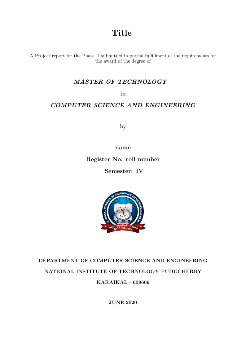 NITPY M.Tech. CSE Thesis LaTeX Template