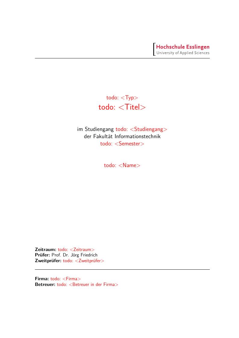 Hochschule Esslingen - Vorlage für Abschlussarbeiten