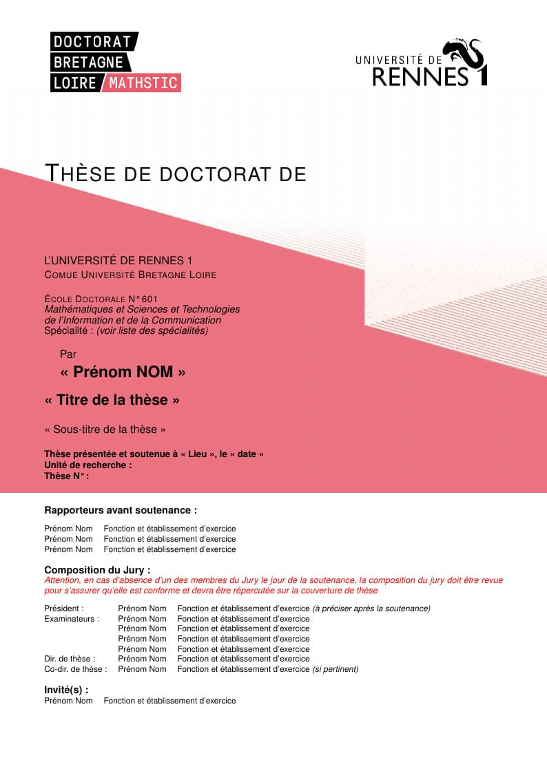 PhD thesis template for MathSTIC doctoral school - France