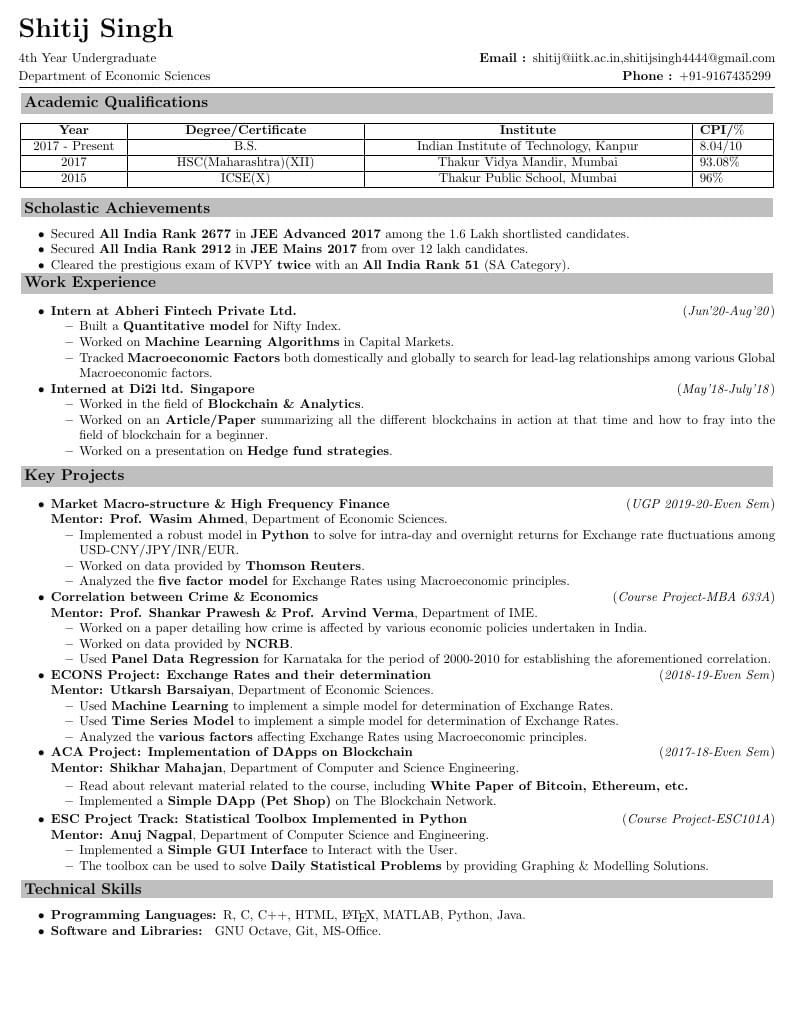 Shitij Singh's Résumé