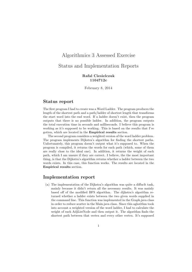 Algorithmics 3 Assessed Exercise