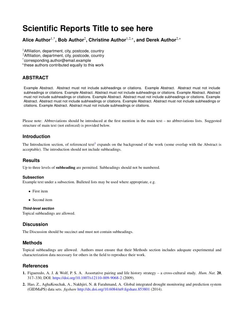 Template for submissions to Scientific Reports