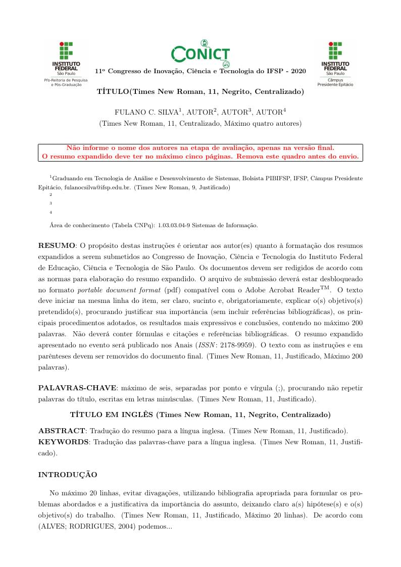 Modelo Resumo Expandido CONICT 2020