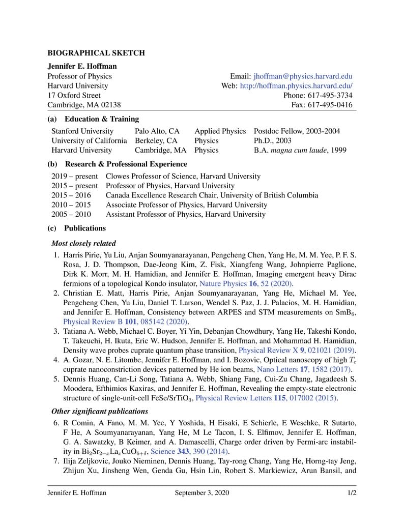 NSF biosketch
