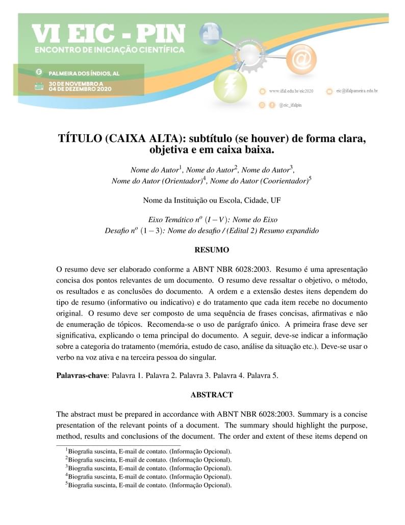 VI EIC PIn - Ifal - Modelo projeto