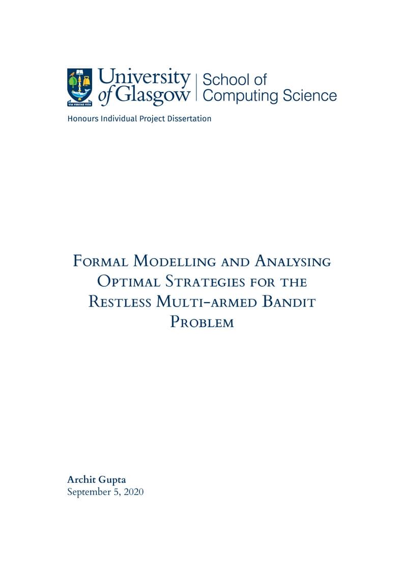 Formal Modelling and Analysing Optimal Strategies for the Restless Multi-armed Bandit Problem