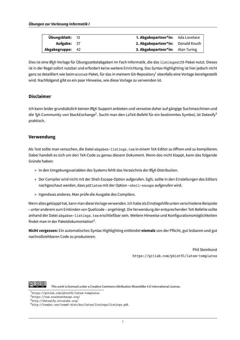 Übungszettelvorlage