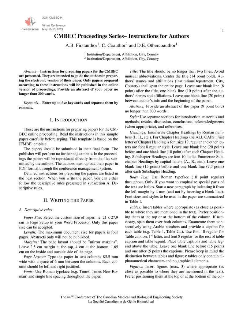 CMBEC Proceedings Series-- Instructions for Authors