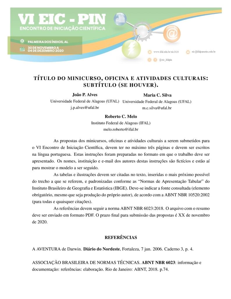 VI EIC PIn - Ifal - Modelo oficina e minicurso