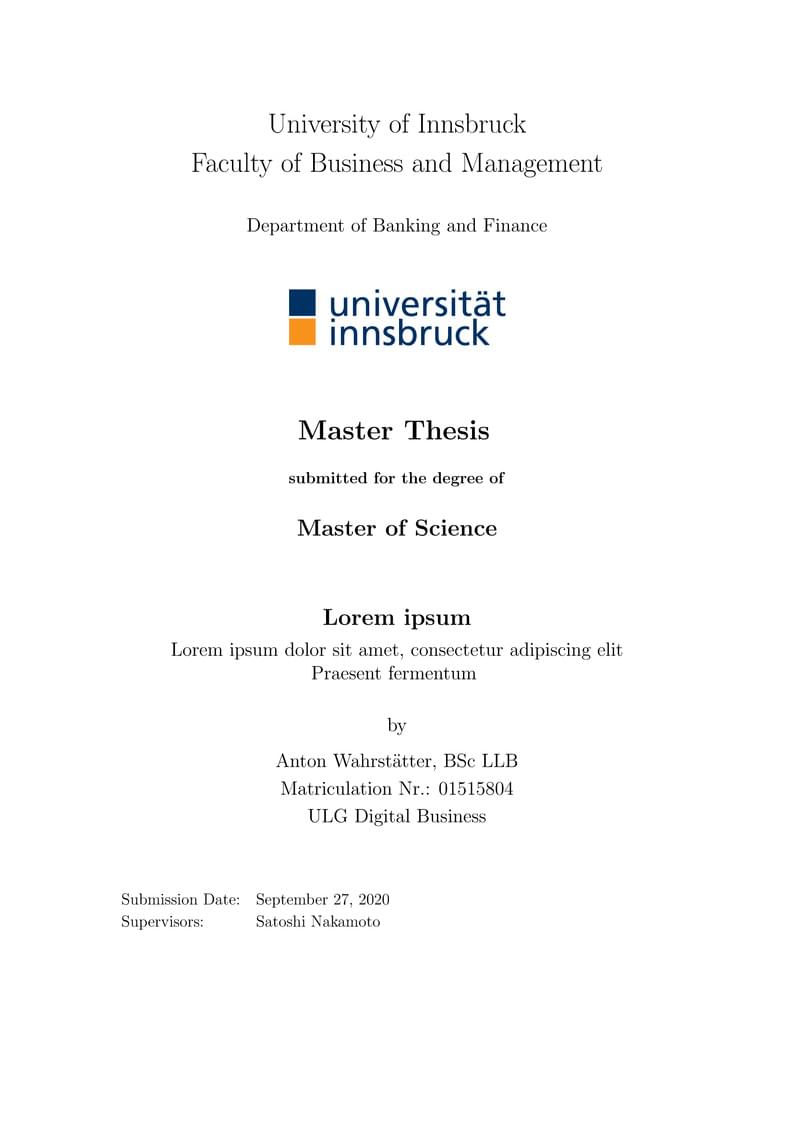 University of Innsbruck (UIBK) Title Page 2020