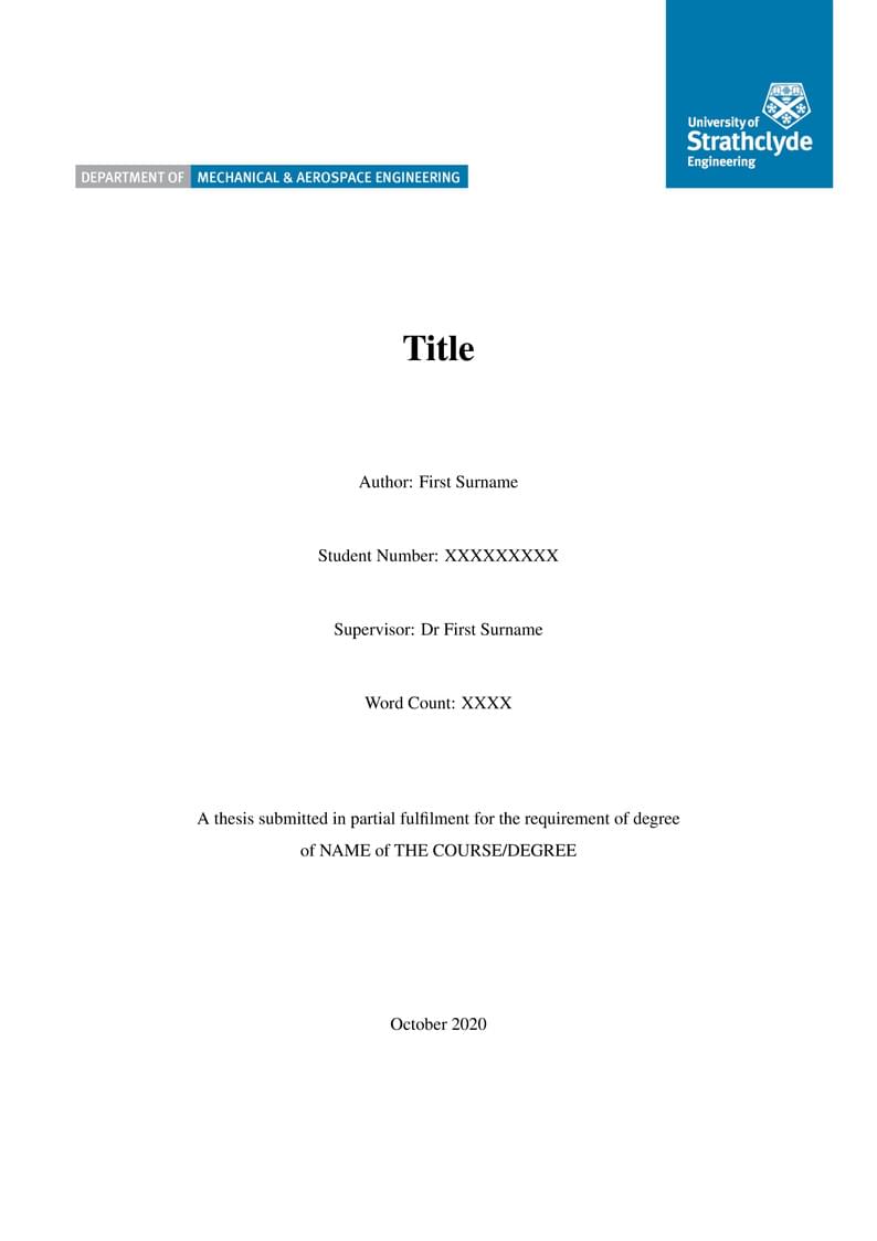 4th Year Project Dissertation Template for Strathclyde MAE