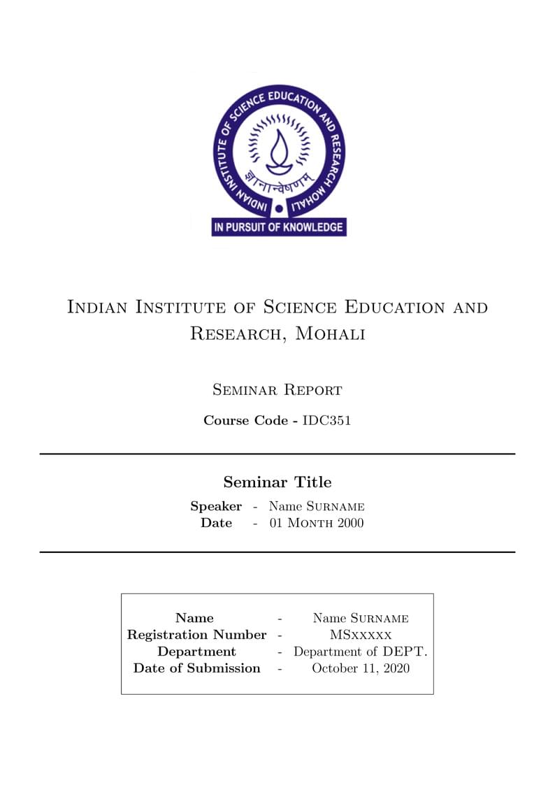 IISER Mohali Seminar Report