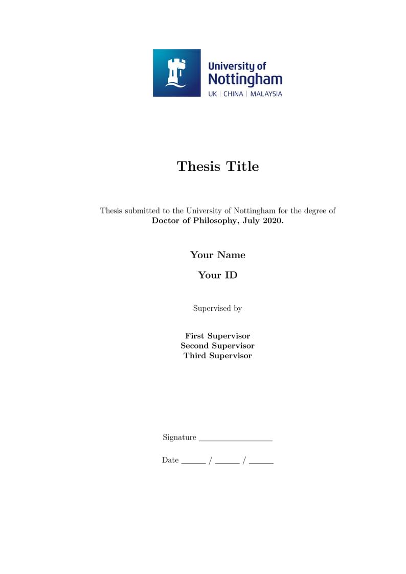University of Nottingham PhD Thesis Template