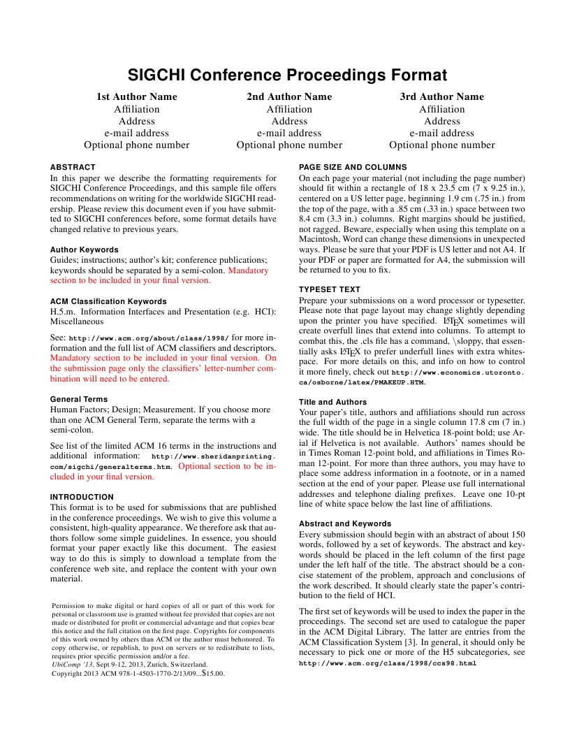 UbiComp Conference Papers and Notes Template