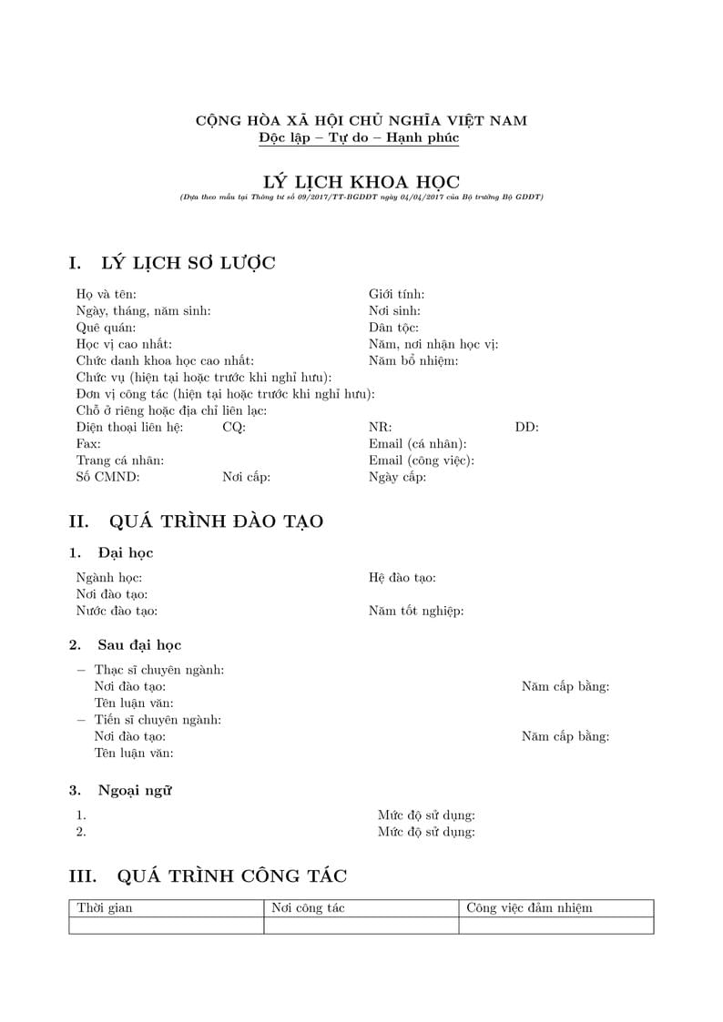 Lý lịch khoa học